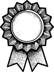 Aufkleber - Black and white vintage rosette with ribbons, sketch illustration. Vector illustration