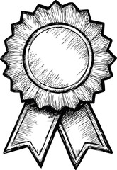 Poster - Hand-drawn black and white award ribbon sketch with detailed lines. Vector illustration