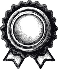 Poster - Vintage black and white ribbon badge sketch with detailed line work. Vector illustration