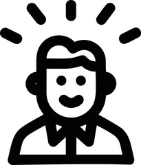 Poster - Smiling stick figure in business attire with radiating lines indicating ideas. Vector illustration