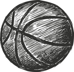 Aufkleber - Sketch of a black and white basketball with textured details, abstract drawing. Vector illustration