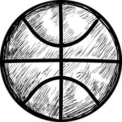Poster - Black and white sketched basketball icon with textured lines. Vector illustration