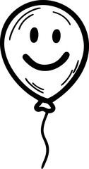 Poster - Simple black and white drawing of a smiling balloon with a string illustration. Vector illustration
