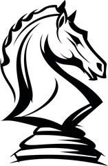 Poster - Stylized black and white horse head chess knight silhouette illustration. Vector illustration