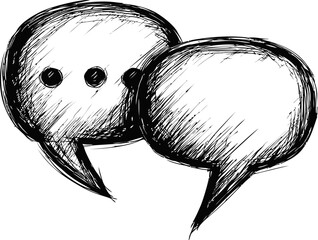 Poster - Sketch style black and white speech bubbles with dots symbolizing conversation. Vector illustration