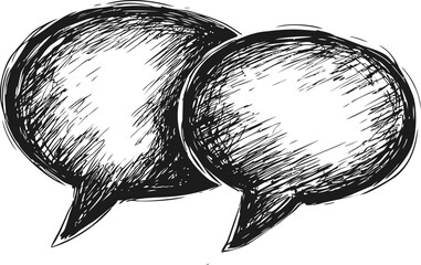 Poster - Sketch style illustration of two overlapping speech bubbles in black and white. Vector illustration