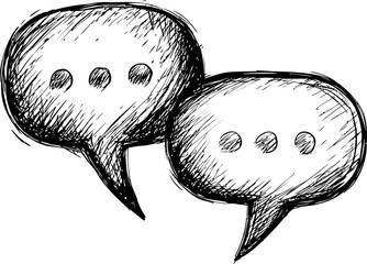 Aufkleber - Hand-drawn black and white sketch of two speech bubbles with ellipses. Vector illustration