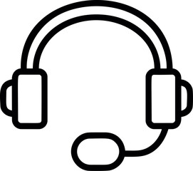 Poster - Black line drawing of a headset with microphone in minimalist style. Vector illustration