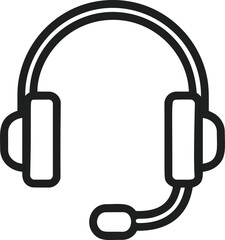 Poster - Black line drawing of a headset with microphone, minimalist icon design. Vector illustration