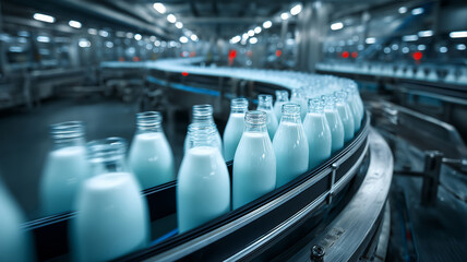Poster - Dairy production line showcases efficient bottling process at a modern facility