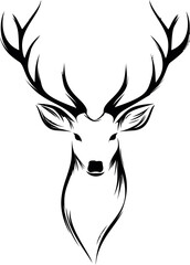 Aufkleber - Minimalist black and white deer illustration with elegant antlers. Vector illustration