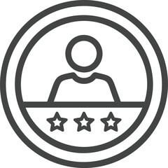 Poster - Circular badge icon with person silhouette and three stars in monochrome design. Vector illustration
