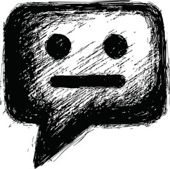 Poster - Sketchy black and white speech bubble with expressionless face inside. Vector illustration
