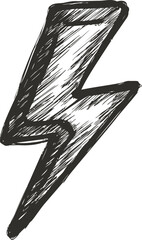 Poster - Hand-drawn sketch of a lightning bolt in black and white illustration. Vector illustration
