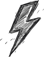 Poster - Black and white sketch of a lightning bolt with dynamic lines. Vector illustration