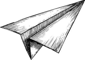 Poster - Black and white sketch of a paper airplane with detailed texture. Vector illustration