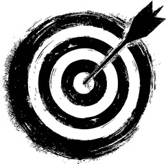 Poster - Grunge black and white target with arrow hitting the bullseye, abstract art. Vector illustration