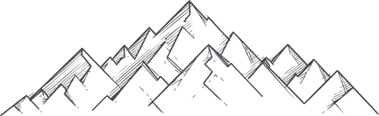 Aufkleber - Hand-drawn mountain range illustration with sketchy lines in monochrome style. Vector illustration