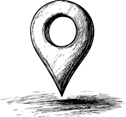 Poster - Hand-drawn sketch of a classic black and white location pin marker. Vector illustration