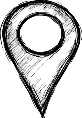 Poster - Hand-drawn black and white location pin sketch, abstract art. Vector illustration