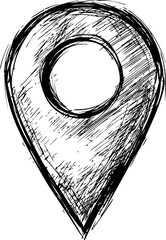 Poster - Black and white sketch of a location pin symbol. Vector illustration
