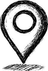 Poster - Hand-drawn black and white location pin icon sketched illustration concept. Vector illustration