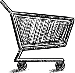 Poster - Sketch of a shopping cart with scribbled lines in monochrome illustration style. Vector illustration
