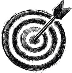 Poster - Hand-drawn bullseye with an arrow hitting the center, achieving target concept. Vector illustration