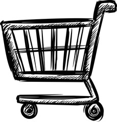 Aufkleber - Sketch of a shopping cart with black lines, concept art. Vector illustration