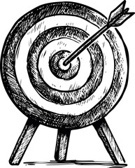 Poster - Black and white sketch of a target with an arrow in the bullseye. Vector illustration