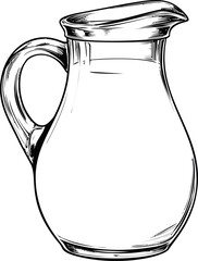 Poster - Black and white line drawing of a glass pitcher with handle. Vector illustration