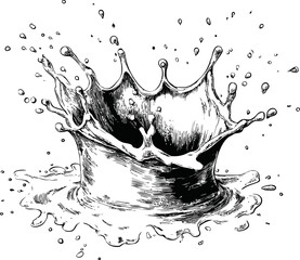 Aufkleber - Black and white ink drawing of a water splash resembling a crown. Vector illustration