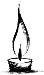 Poster - Black and white sketch of a candle with a stylized flame. Vector illustration