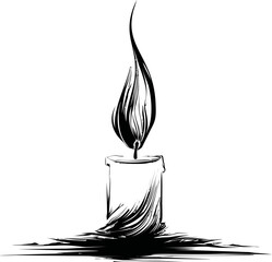 Aufkleber - Artistic black and white sketch of a burning candle with elegant flame. Vector illustration