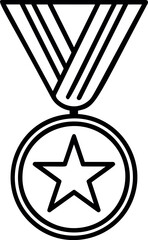 Poster - Black and white star medal with ribbon line art illustration. Vector illustration