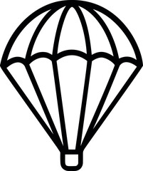 Poster - Black and white parachute line icon symbolizing adventure and safety. Vector illustration