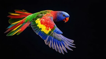 Poster - A vibrant parrot soaring through the air, its bright plumage catching the light