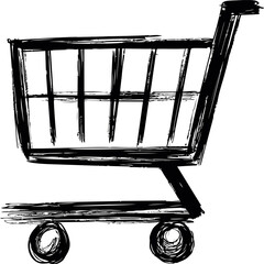 Poster - Sketch of a shopping cart in black brushstroke. Vector illustration