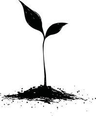 Poster - Silhouette of a sprouting plant with two leaves, nature concept. Vector illustration