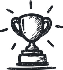 Poster - Hand-drawn sketch of a trophy cup with rays and shadow, concept of victory. Vector illustration