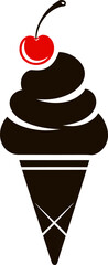 Poster - Chocolate ice cream cone with a red cherry on top in a minimalist design. Vector illustration