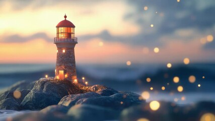 Poster - A lighthouse sits atop a rocky outcropping, overlooking the vast ocean