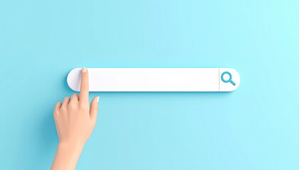 Poster - Hand poised above a search bar on a blue background, ready to initiate a query or online search experience