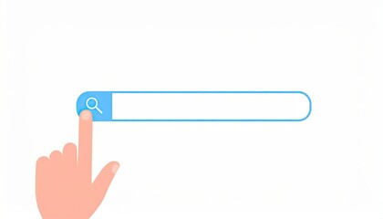 Poster - Hand pressing search button on a blank input field against a white background, representing online search and information retrieval