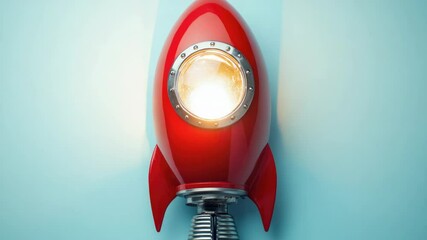 Poster - A red rocket-shaped lamp placed on a blue wall, perfect for lighting up a room with its unique design