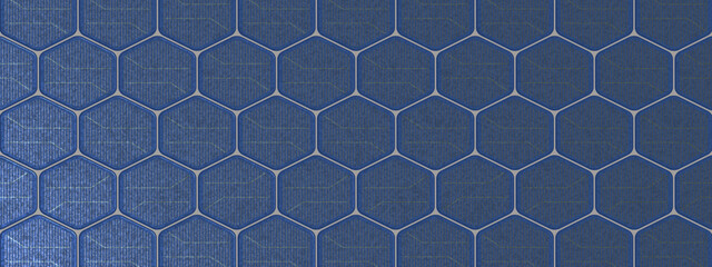macro shot of light blue  hexagonal solar panel grid texture