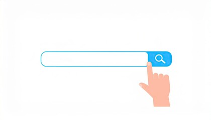Poster - Hand pressing a search button on a minimalist search bar isolated on a white background