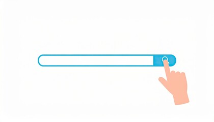 Poster - Hand pressing search button on a minimalistic search bar against a simple white background
