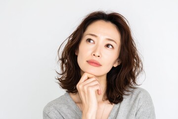 Poster - Woman Thinking and Looking Upward, Representing Career Strategy and Personal Development, Isolated on White Background, Ideal for Business Coaching : Generative AI