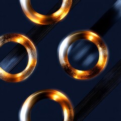 Poster - Abstract Golden Rings on Dark Blue: A Luxurious 3D Rendering with Metallic Lines for Modern Design